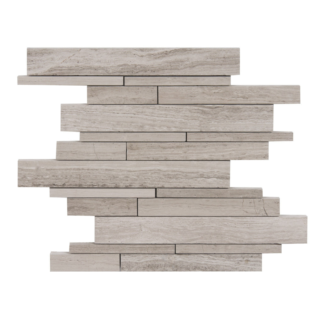 Wooden Marble Mosaic Tile - Random Linear Strips - Honed | TileBuys