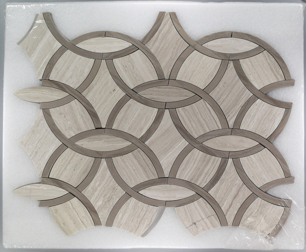 Wooden and Athens Marble Waterjet Mosaic Tile in Aldrich | TileBuys